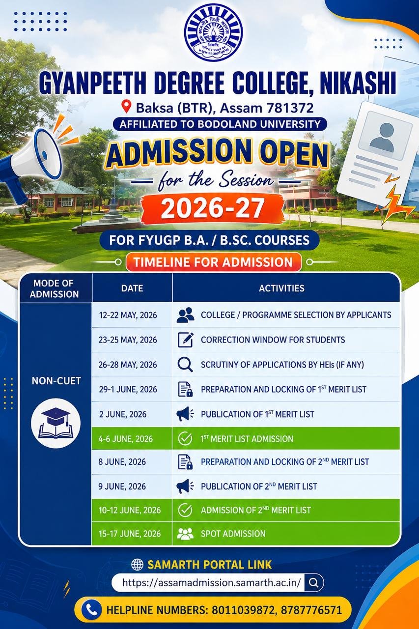 Admission open for FYUGP B.A/B.Sc Courses 2026-2027